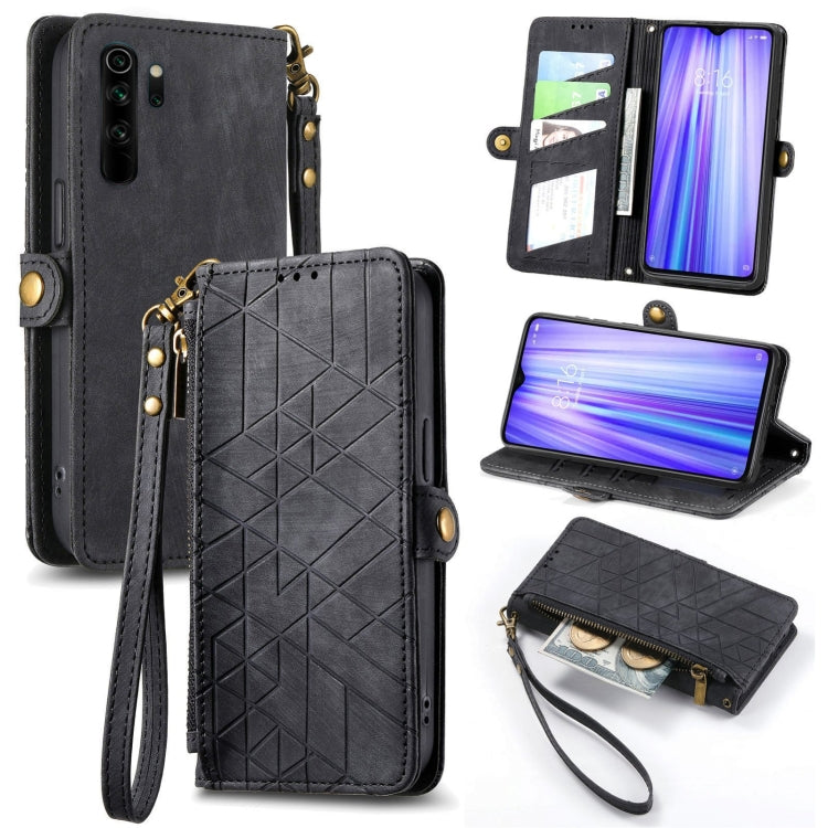Geometric Zipper Wallet Side Buckle Leather Phone Case, For Xiaomi Redmi K30, For Xiaomi Redmi Note 8T, For Xiaomi Redmi Note 8, For Xiaomi Redmi Note 8 Pro