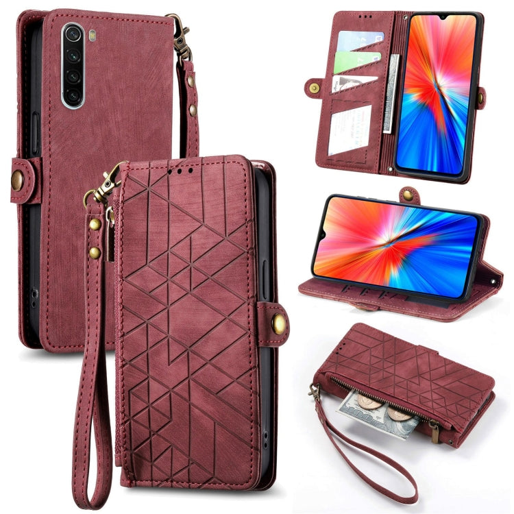 Geometric Zipper Wallet Side Buckle Leather Phone Case, For Xiaomi Redmi K30, For Xiaomi Redmi Note 8T, For Xiaomi Redmi Note 8, For Xiaomi Redmi Note 8 Pro