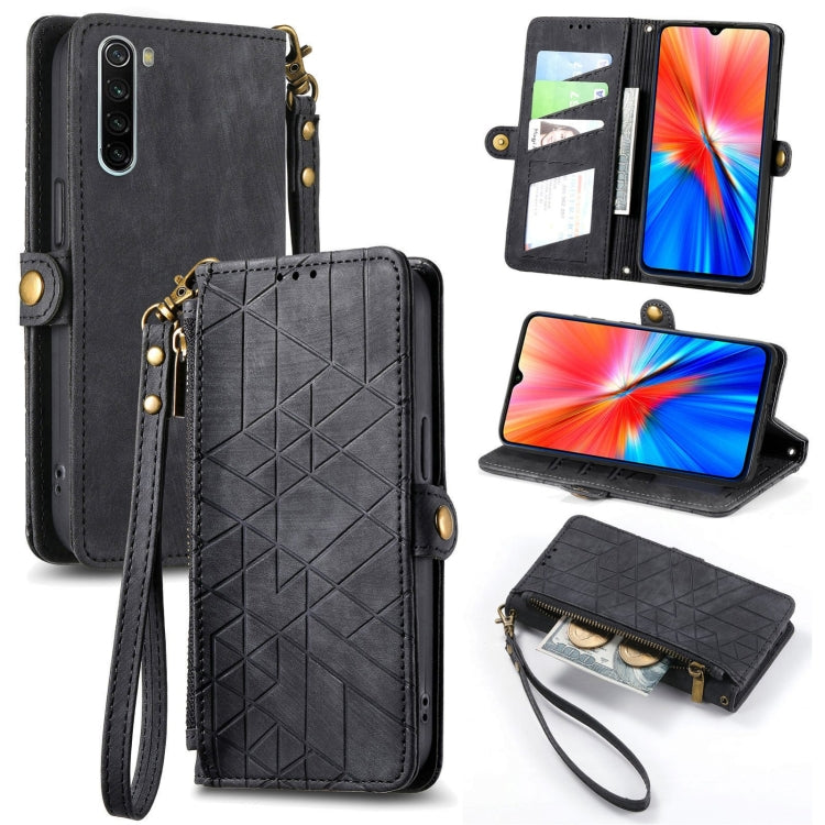 Geometric Zipper Wallet Side Buckle Leather Phone Case, For Xiaomi Redmi K30, For Xiaomi Redmi Note 8T, For Xiaomi Redmi Note 8, For Xiaomi Redmi Note 8 Pro