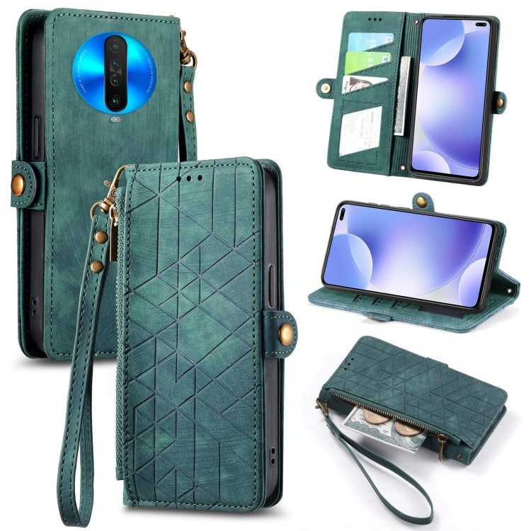 Geometric Zipper Wallet Side Buckle Leather Phone Case, For Xiaomi Redmi K30, For Xiaomi Redmi Note 8T, For Xiaomi Redmi Note 8, For Xiaomi Redmi Note 8 Pro