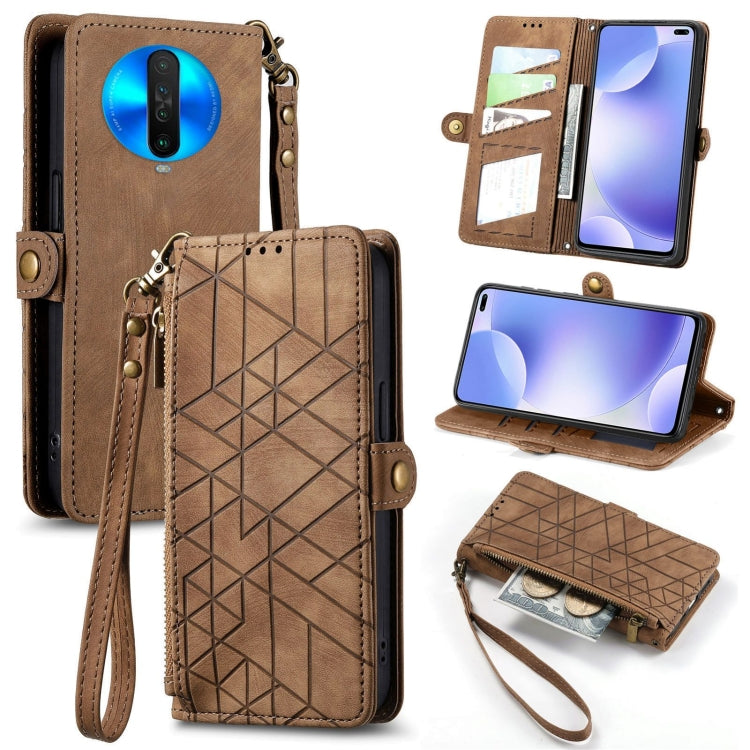 Geometric Zipper Wallet Side Buckle Leather Phone Case, For Xiaomi Redmi K30, For Xiaomi Redmi Note 8T, For Xiaomi Redmi Note 8, For Xiaomi Redmi Note 8 Pro