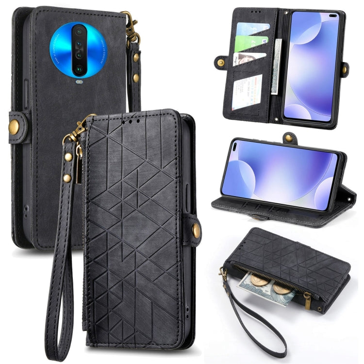 Geometric Zipper Wallet Side Buckle Leather Phone Case, For Xiaomi Redmi K30, For Xiaomi Redmi Note 8T, For Xiaomi Redmi Note 8, For Xiaomi Redmi Note 8 Pro
