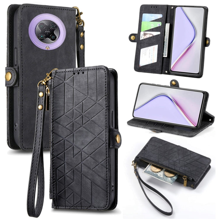 Geometric Zipper Wallet Side Buckle Leather Phone Case, For Xiaomi Redmi K40, For Xiaomi Redmi Note 9 4G, For Xiaomi Redmi 9A, For Xiaomi Redmi 9, For Xiaomi Redmi 9C, For Xiaomi Redmi Note 9, For Xiaomi Redmi K30 Pro, For Xiaomi Redmi Note 9S