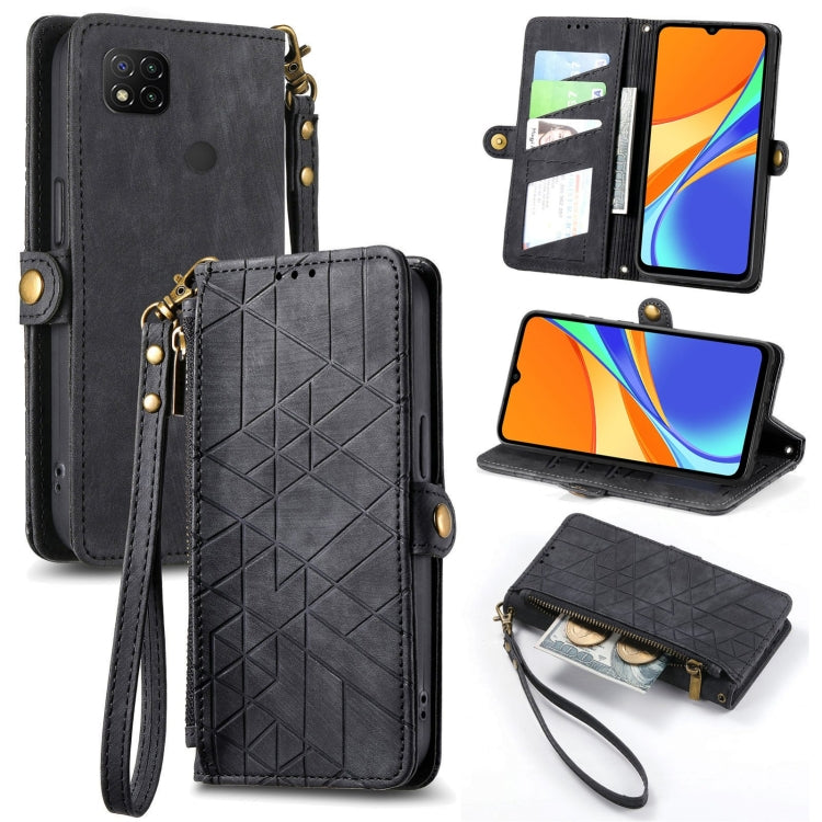 Geometric Zipper Wallet Side Buckle Leather Phone Case, For Xiaomi Redmi K40, For Xiaomi Redmi Note 9 4G, For Xiaomi Redmi 9A, For Xiaomi Redmi 9, For Xiaomi Redmi 9C, For Xiaomi Redmi Note 9, For Xiaomi Redmi K30 Pro, For Xiaomi Redmi Note 9S