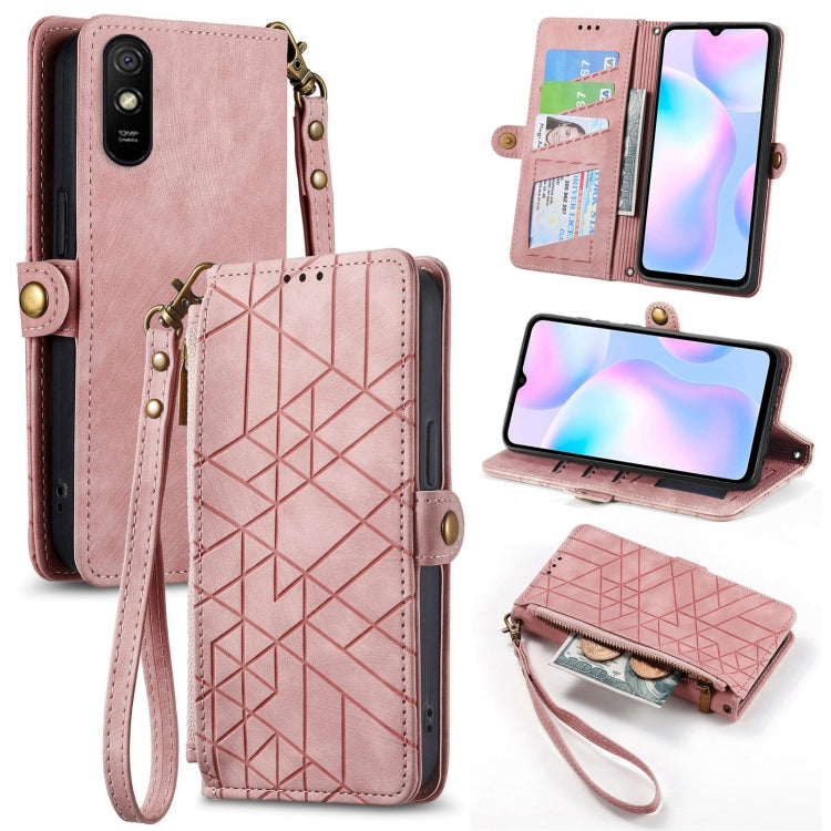 Geometric Zipper Wallet Side Buckle Leather Phone Case, For Xiaomi Redmi K40, For Xiaomi Redmi Note 9 4G, For Xiaomi Redmi 9A, For Xiaomi Redmi 9, For Xiaomi Redmi 9C, For Xiaomi Redmi Note 9, For Xiaomi Redmi K30 Pro, For Xiaomi Redmi Note 9S