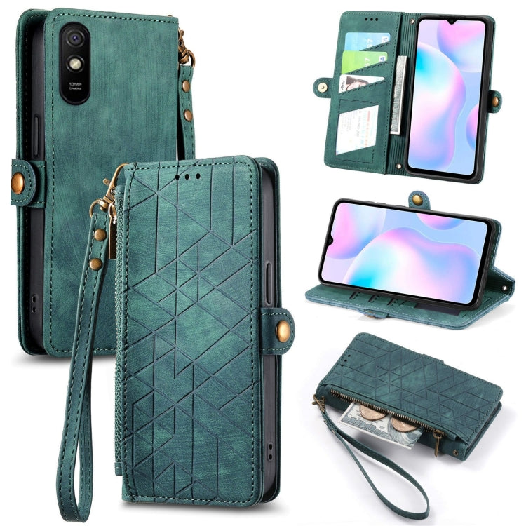 Geometric Zipper Wallet Side Buckle Leather Phone Case, For Xiaomi Redmi K40, For Xiaomi Redmi Note 9 4G, For Xiaomi Redmi 9A, For Xiaomi Redmi 9, For Xiaomi Redmi 9C, For Xiaomi Redmi Note 9, For Xiaomi Redmi K30 Pro, For Xiaomi Redmi Note 9S