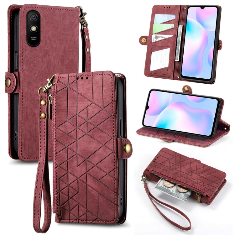 Geometric Zipper Wallet Side Buckle Leather Phone Case, For Xiaomi Redmi K40, For Xiaomi Redmi Note 9 4G, For Xiaomi Redmi 9A, For Xiaomi Redmi 9, For Xiaomi Redmi 9C, For Xiaomi Redmi Note 9, For Xiaomi Redmi K30 Pro, For Xiaomi Redmi Note 9S