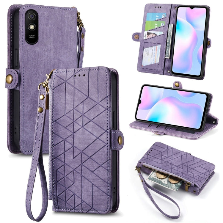 Geometric Zipper Wallet Side Buckle Leather Phone Case, For Xiaomi Redmi K40, For Xiaomi Redmi Note 9 4G, For Xiaomi Redmi 9A, For Xiaomi Redmi 9, For Xiaomi Redmi 9C, For Xiaomi Redmi Note 9, For Xiaomi Redmi K30 Pro, For Xiaomi Redmi Note 9S