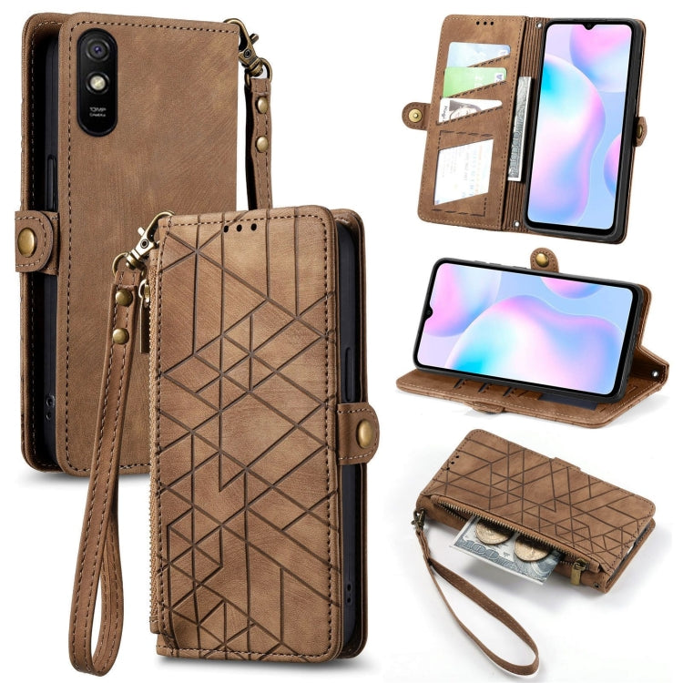 Geometric Zipper Wallet Side Buckle Leather Phone Case, For Xiaomi Redmi K40, For Xiaomi Redmi Note 9 4G, For Xiaomi Redmi 9A, For Xiaomi Redmi 9, For Xiaomi Redmi 9C, For Xiaomi Redmi Note 9, For Xiaomi Redmi K30 Pro, For Xiaomi Redmi Note 9S