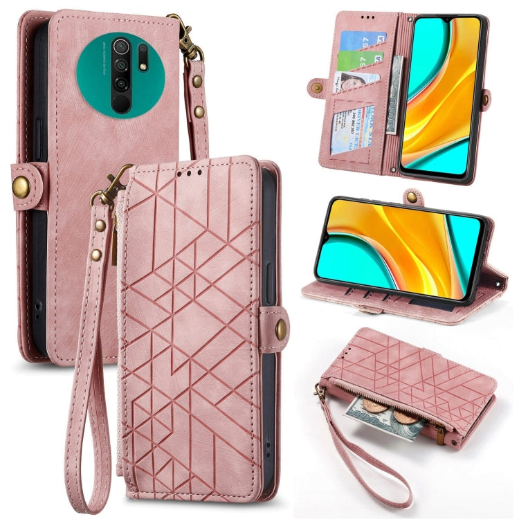 Geometric Zipper Wallet Side Buckle Leather Phone Case, For Xiaomi Redmi K40, For Xiaomi Redmi Note 9 4G, For Xiaomi Redmi 9A, For Xiaomi Redmi 9, For Xiaomi Redmi 9C, For Xiaomi Redmi Note 9, For Xiaomi Redmi K30 Pro, For Xiaomi Redmi Note 9S