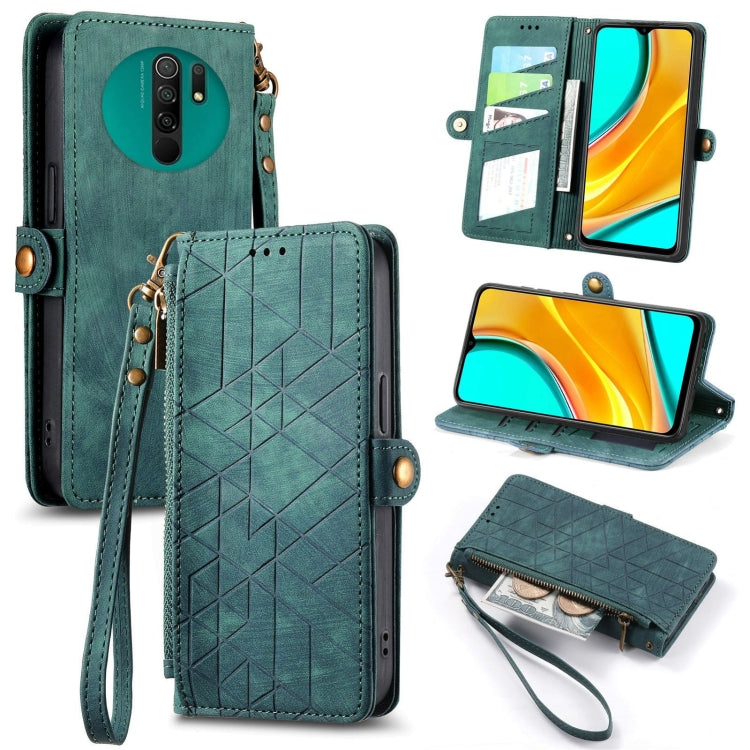 Geometric Zipper Wallet Side Buckle Leather Phone Case, For Xiaomi Redmi K40, For Xiaomi Redmi Note 9 4G, For Xiaomi Redmi 9A, For Xiaomi Redmi 9, For Xiaomi Redmi 9C, For Xiaomi Redmi Note 9, For Xiaomi Redmi K30 Pro, For Xiaomi Redmi Note 9S
