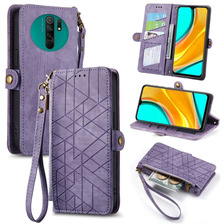 Geometric Zipper Wallet Side Buckle Leather Phone Case, For Xiaomi Redmi K40, For Xiaomi Redmi Note 9 4G, For Xiaomi Redmi 9A, For Xiaomi Redmi 9, For Xiaomi Redmi 9C, For Xiaomi Redmi Note 9, For Xiaomi Redmi K30 Pro, For Xiaomi Redmi Note 9S
