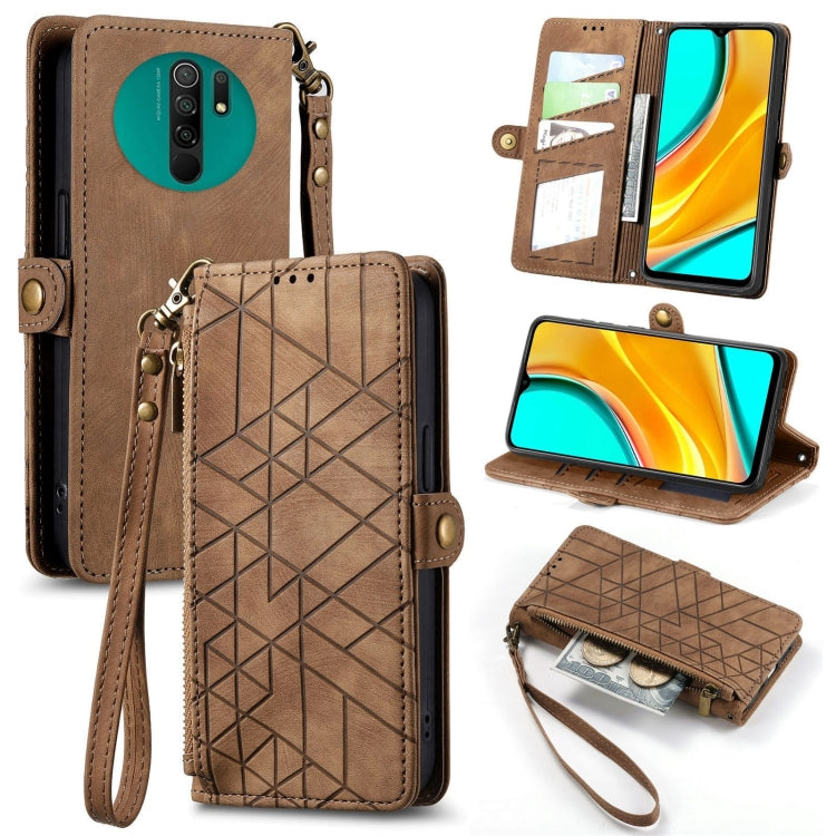 Geometric Zipper Wallet Side Buckle Leather Phone Case, For Xiaomi Redmi K40, For Xiaomi Redmi Note 9 4G, For Xiaomi Redmi 9A, For Xiaomi Redmi 9, For Xiaomi Redmi 9C, For Xiaomi Redmi Note 9, For Xiaomi Redmi K30 Pro, For Xiaomi Redmi Note 9S