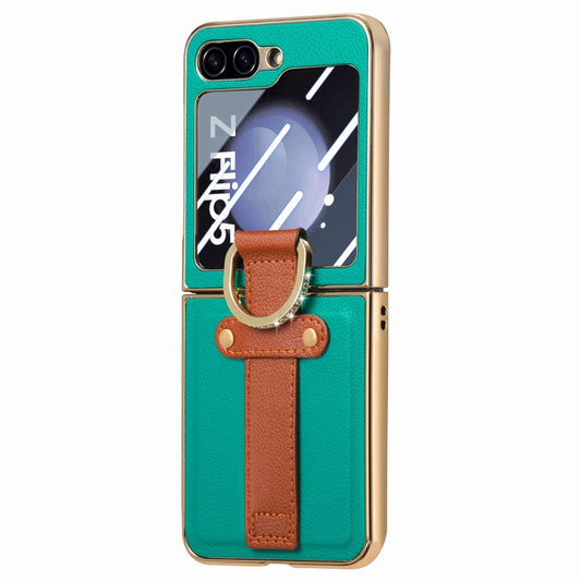 Brilliant Plating PC Back Screen Integrated Ring Phone Case, For Samsung Galaxy Z Flip5 5G