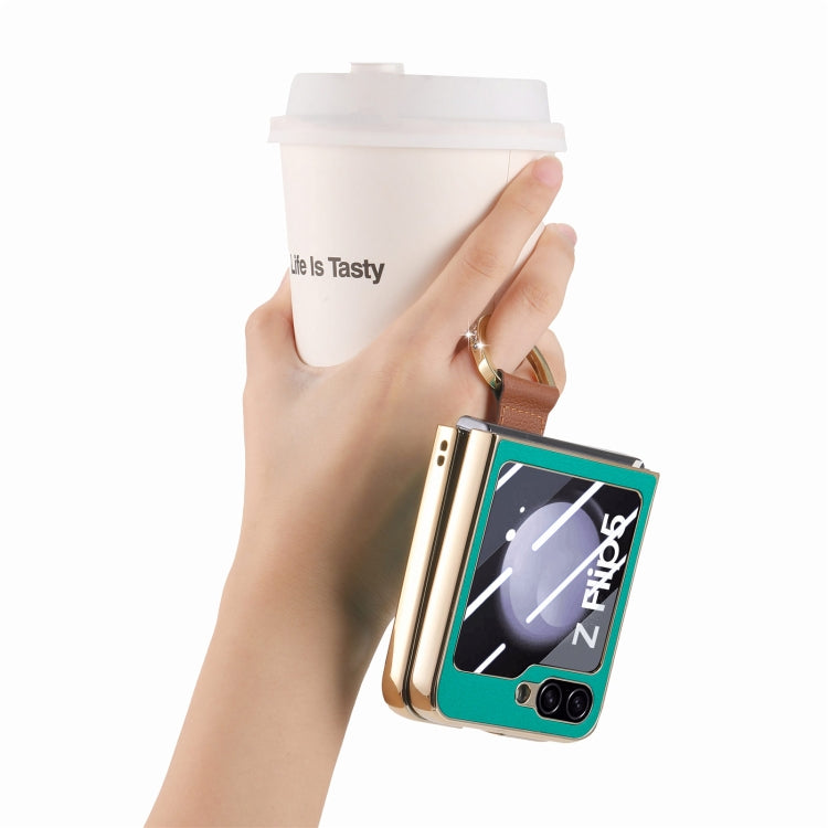 Brilliant Plating PC Back Screen Integrated Ring Phone Case, For Samsung Galaxy Z Flip5 5G