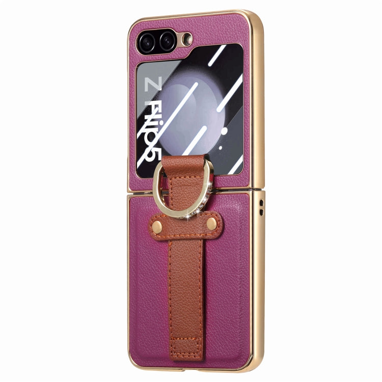 Brilliant Plating PC Back Screen Integrated Ring Phone Case, For Samsung Galaxy Z Flip5 5G
