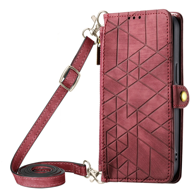 Geometric Zipper Wallet Side Buckle Leather Phone Case with Crossbody Lanyard, For iPhone 13 Pro Max, For iPhone 13 Pro, For iPhone 13, For iPhone 12, For iPhone 12 Pro Max, For iPhone 12 Pro, For iPhone 11 Pro Max, For iPhone 11
