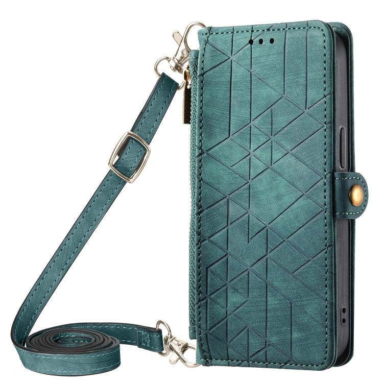 Geometric Zipper Wallet Side Buckle Leather Phone Case with Crossbody Lanyard, For iPhone 11 Pro