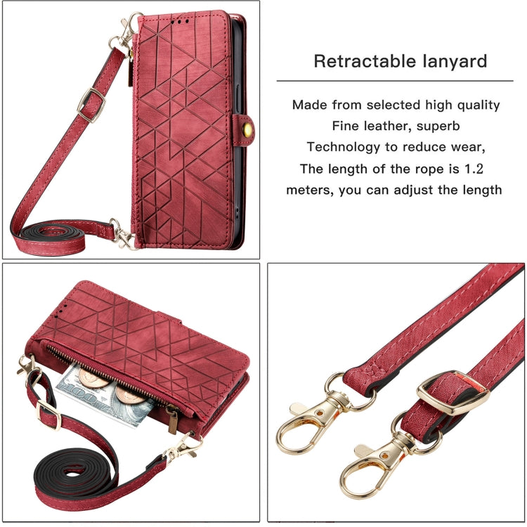 Geometric Zipper Wallet Side Buckle Leather Phone Case with Crossbody Lanyard, For iPhone 13 Pro Max, For iPhone 13 Pro, For iPhone 13, For iPhone 12, For iPhone 12 Pro Max, For iPhone 12 Pro, For iPhone 11 Pro Max, For iPhone 11