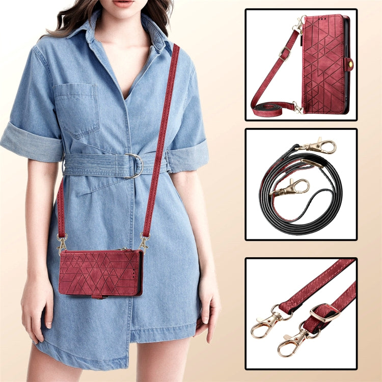 Geometric Zipper Wallet Side Buckle Leather Phone Case with Crossbody Lanyard, For iPhone 13 Pro Max, For iPhone 13 Pro, For iPhone 13, For iPhone 12, For iPhone 12 Pro Max, For iPhone 12 Pro, For iPhone 11 Pro Max, For iPhone 11
