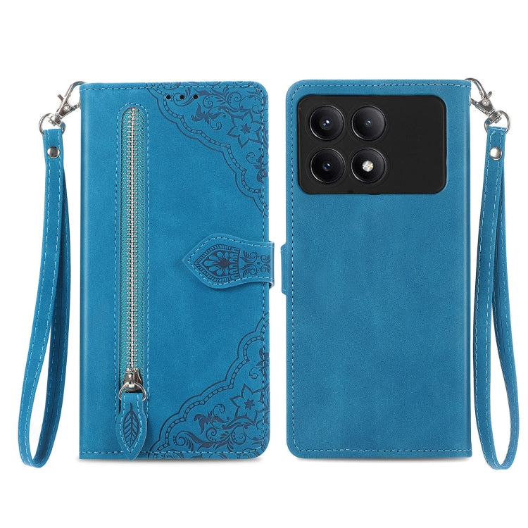 Embossed Flower Zipper Leather Phone Case, For Xiaomi Poco M6 Pro 4G, For Xiaomi Redmi Note 13 Pro 4G, For Xiaomi Redmi A3, For Xiaomi Redmi Note 13 4G, For Xiaomi Redmi 13C 5G, For Xiaomi Redmi K70E, For Xiaomi Poco X6 Pro, For Xiaomi  14 Ultra       ...