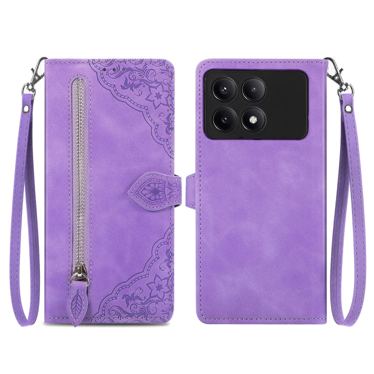 Embossed Flower Zipper Leather Phone Case, For Xiaomi Poco M6 Pro 4G, For Xiaomi Redmi Note 13 Pro 4G, For Xiaomi Redmi A3, For Xiaomi Redmi Note 13 4G, For Xiaomi Redmi 13C 5G, For Xiaomi Redmi K70E, For Xiaomi Poco X6 Pro, For Xiaomi  14 Ultra       ...