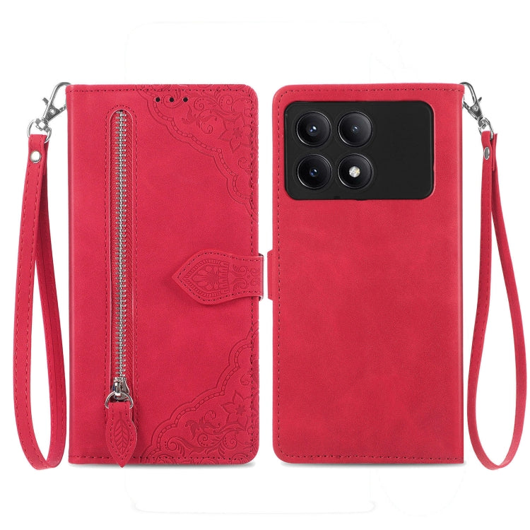 Embossed Flower Zipper Leather Phone Case, For Xiaomi Poco M6 Pro 4G, For Xiaomi Redmi Note 13 Pro 4G, For Xiaomi Redmi A3, For Xiaomi Redmi Note 13 4G, For Xiaomi Redmi 13C 5G, For Xiaomi Redmi K70E, For Xiaomi Poco X6 Pro, For Xiaomi  14 Ultra       ...