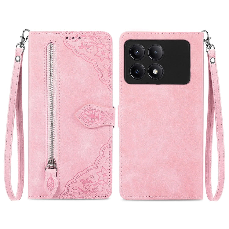 Embossed Flower Zipper Leather Phone Case, For Xiaomi Poco M6 Pro 4G, For Xiaomi Redmi Note 13 Pro 4G, For Xiaomi Redmi A3, For Xiaomi Redmi Note 13 4G, For Xiaomi Redmi 13C 5G, For Xiaomi Redmi K70E, For Xiaomi Poco X6 Pro, For Xiaomi  14 Ultra       ...