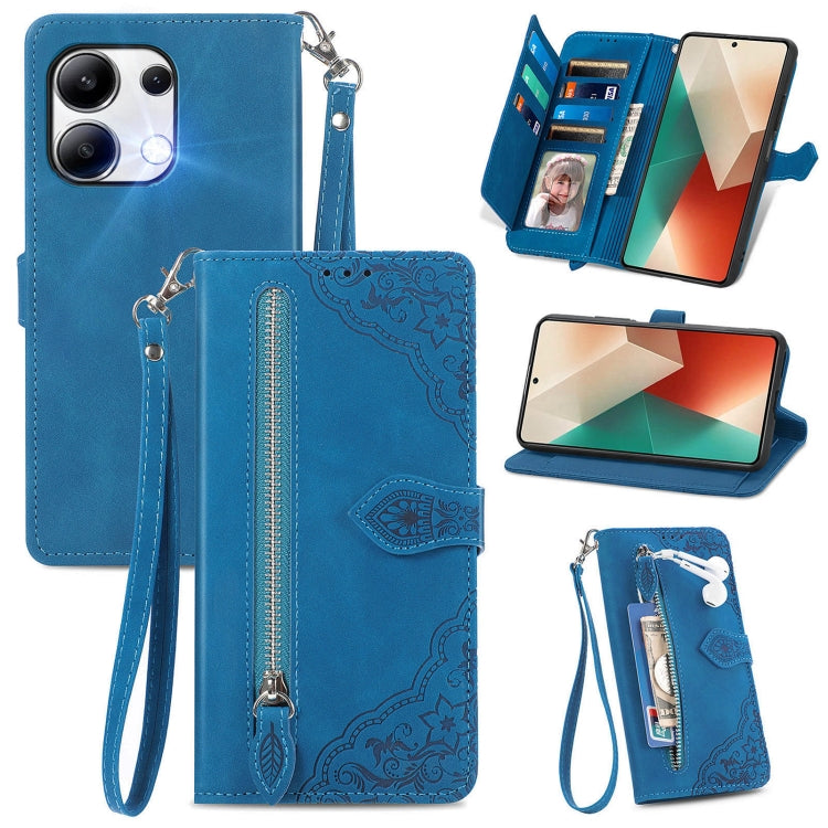 Embossed Flower Zipper Leather Phone Case, For Xiaomi Poco M6 Pro 4G, For Xiaomi Redmi Note 13 Pro 4G, For Xiaomi Redmi A3, For Xiaomi Redmi Note 13 4G, For Xiaomi Redmi 13C 5G, For Xiaomi Redmi K70E, For Xiaomi Poco X6 Pro, For Xiaomi  14 Ultra       ...