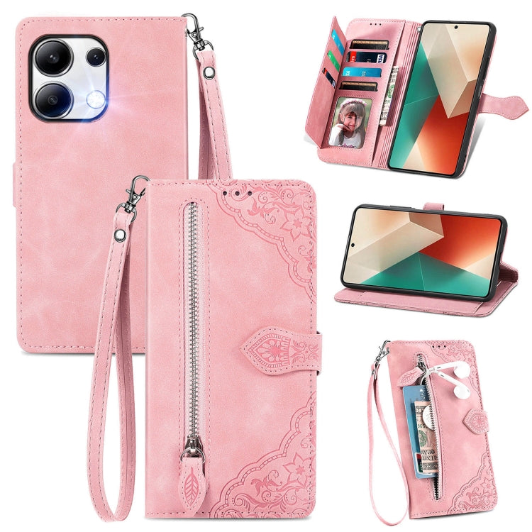 Embossed Flower Zipper Leather Phone Case, For Xiaomi Poco M6 Pro 4G, For Xiaomi Redmi Note 13 Pro 4G, For Xiaomi Redmi A3, For Xiaomi Redmi Note 13 4G, For Xiaomi Redmi 13C 5G, For Xiaomi Redmi K70E, For Xiaomi Poco X6 Pro, For Xiaomi  14 Ultra       ...