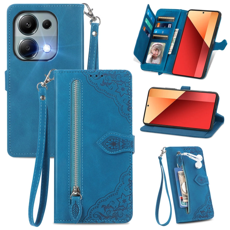 Embossed Flower Zipper Leather Phone Case, For Xiaomi Poco M6 Pro 4G, For Xiaomi Redmi Note 13 Pro 4G, For Xiaomi Redmi A3, For Xiaomi Redmi Note 13 4G, For Xiaomi Redmi 13C 5G, For Xiaomi Redmi K70E, For Xiaomi Poco X6 Pro, For Xiaomi  14 Ultra       ...