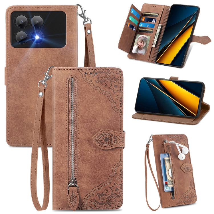 Embossed Flower Zipper Leather Phone Case, For Xiaomi Poco M6 Pro 4G, For Xiaomi Redmi Note 13 Pro 4G, For Xiaomi Redmi A3, For Xiaomi Redmi Note 13 4G, For Xiaomi Redmi 13C 5G, For Xiaomi Redmi K70E, For Xiaomi Poco X6 Pro, For Xiaomi  14 Ultra       ...