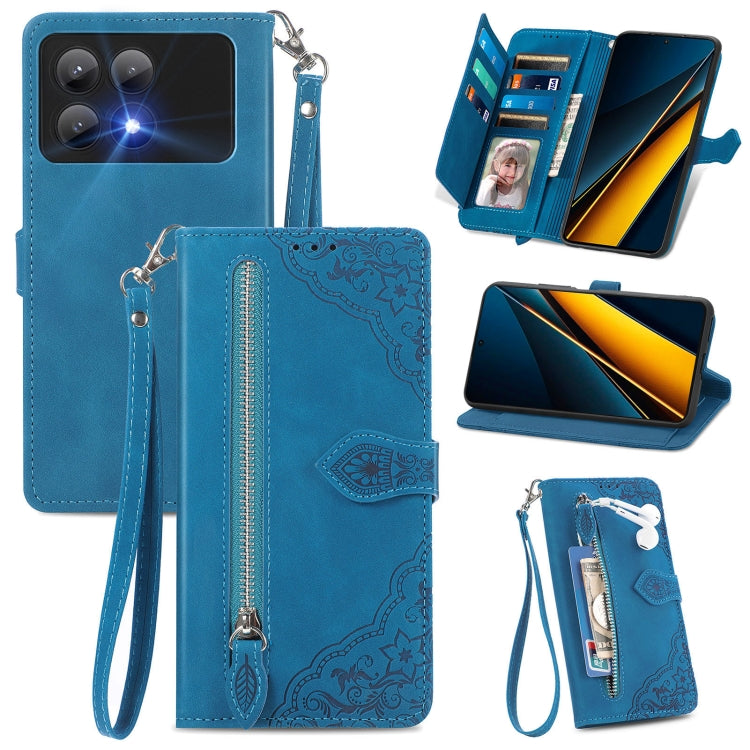 Embossed Flower Zipper Leather Phone Case, For Xiaomi Poco M6 Pro 4G, For Xiaomi Redmi Note 13 Pro 4G, For Xiaomi Redmi A3, For Xiaomi Redmi Note 13 4G, For Xiaomi Redmi 13C 5G, For Xiaomi Redmi K70E, For Xiaomi Poco X6 Pro, For Xiaomi  14 Ultra       ...
