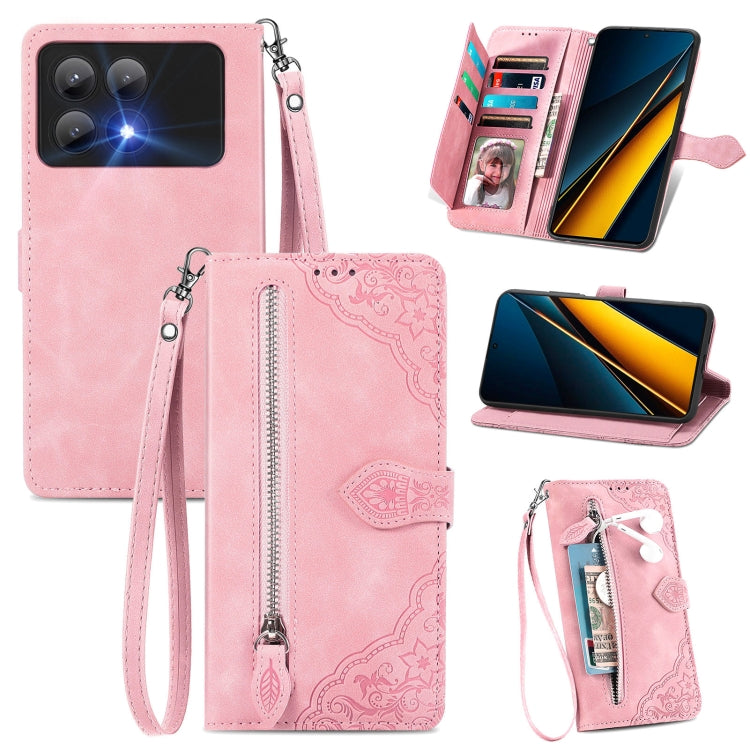 Embossed Flower Zipper Leather Phone Case, For Xiaomi Poco M6 Pro 4G, For Xiaomi Redmi Note 13 Pro 4G, For Xiaomi Redmi A3, For Xiaomi Redmi Note 13 4G, For Xiaomi Redmi 13C 5G, For Xiaomi Redmi K70E, For Xiaomi Poco X6 Pro, For Xiaomi  14 Ultra       ...