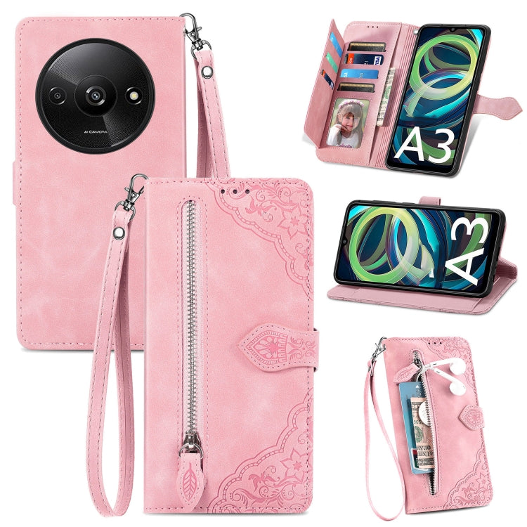 Embossed Flower Zipper Leather Phone Case, For Xiaomi Poco M6 Pro 4G, For Xiaomi Redmi Note 13 Pro 4G, For Xiaomi Redmi A3, For Xiaomi Redmi Note 13 4G, For Xiaomi Redmi 13C 5G, For Xiaomi Redmi K70E, For Xiaomi Poco X6 Pro, For Xiaomi  14 Ultra       ...