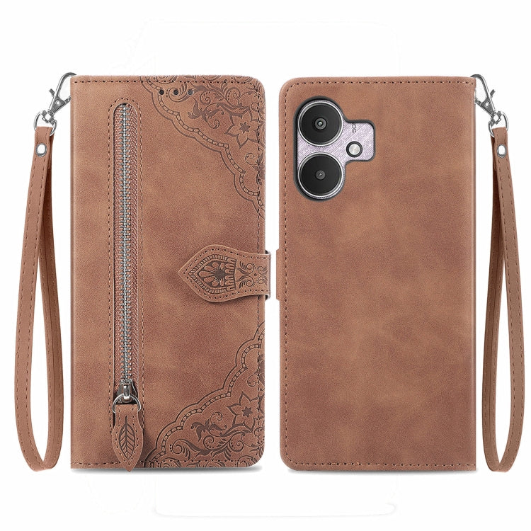 Embossed Flower Zipper Leather Phone Case, For Xiaomi Poco M6 Pro 4G, For Xiaomi Redmi Note 13 Pro 4G, For Xiaomi Redmi A3, For Xiaomi Redmi Note 13 4G, For Xiaomi Redmi 13C 5G, For Xiaomi Redmi K70E, For Xiaomi Poco X6 Pro, For Xiaomi  14 Ultra       ...