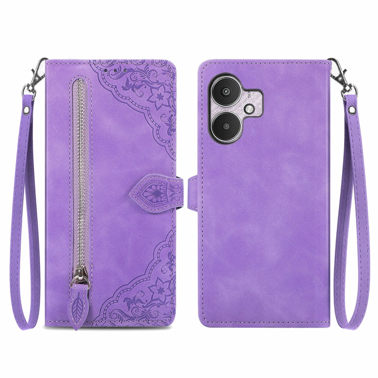 Embossed Flower Zipper Leather Phone Case, For Xiaomi Poco M6 Pro 4G, For Xiaomi Redmi Note 13 Pro 4G, For Xiaomi Redmi A3, For Xiaomi Redmi Note 13 4G, For Xiaomi Redmi 13C 5G, For Xiaomi Redmi K70E, For Xiaomi Poco X6 Pro, For Xiaomi  14 Ultra       ...