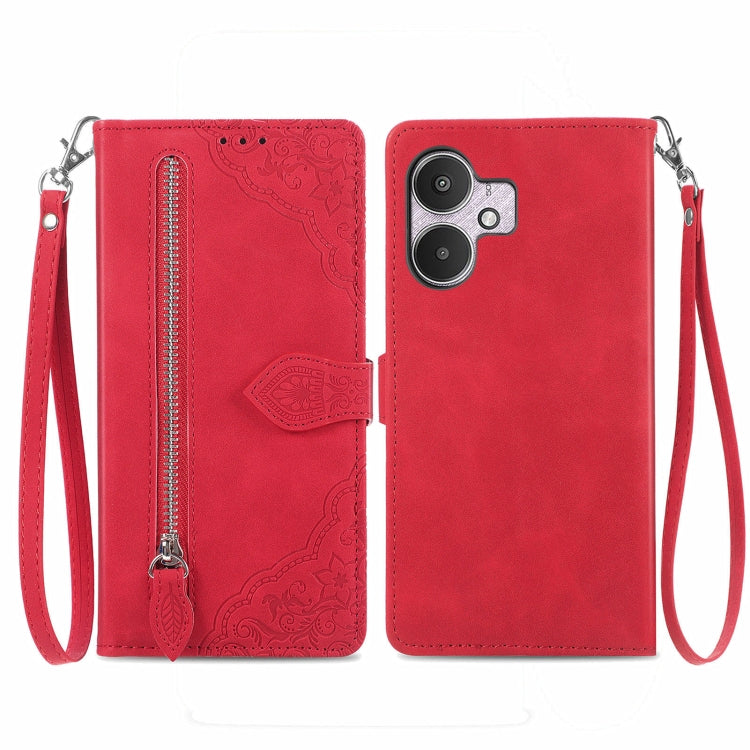 Embossed Flower Zipper Leather Phone Case, For Xiaomi Poco M6 Pro 4G, For Xiaomi Redmi Note 13 Pro 4G, For Xiaomi Redmi A3, For Xiaomi Redmi Note 13 4G, For Xiaomi Redmi 13C 5G, For Xiaomi Redmi K70E, For Xiaomi Poco X6 Pro, For Xiaomi  14 Ultra       ...