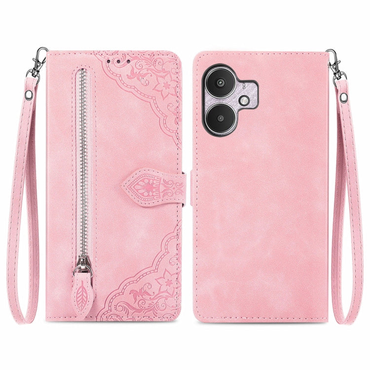 Embossed Flower Zipper Leather Phone Case, For Xiaomi Poco M6 Pro 4G, For Xiaomi Redmi Note 13 Pro 4G, For Xiaomi Redmi A3, For Xiaomi Redmi Note 13 4G, For Xiaomi Redmi 13C 5G, For Xiaomi Redmi K70E, For Xiaomi Poco X6 Pro, For Xiaomi  14 Ultra       ...
