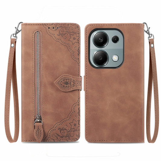 Embossed Flower Zipper Leather Phone Case, For Xiaomi Poco M6 Pro 4G, For Xiaomi Redmi Note 13 Pro 4G, For Xiaomi Redmi A3, For Xiaomi Redmi Note 13 4G, For Xiaomi Redmi 13C 5G, For Xiaomi Redmi K70E, For Xiaomi Poco X6 Pro, For Xiaomi  14 Ultra       ...