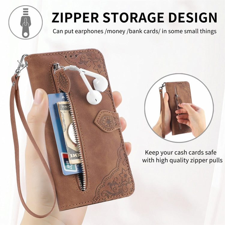 Embossed Flower Zipper Leather Phone Case, For Xiaomi Poco M6 Pro 4G, For Xiaomi Redmi Note 13 Pro 4G, For Xiaomi Redmi A3, For Xiaomi Redmi Note 13 4G, For Xiaomi Redmi 13C 5G, For Xiaomi Redmi K70E, For Xiaomi Poco X6 Pro, For Xiaomi  14 Ultra       ...