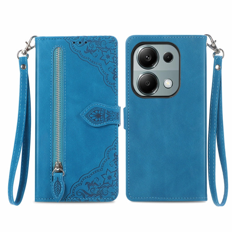 Embossed Flower Zipper Leather Phone Case, For Xiaomi Poco M6 Pro 4G, For Xiaomi Redmi Note 13 Pro 4G, For Xiaomi Redmi A3, For Xiaomi Redmi Note 13 4G, For Xiaomi Redmi 13C 5G, For Xiaomi Redmi K70E, For Xiaomi Poco X6 Pro, For Xiaomi  14 Ultra       ...