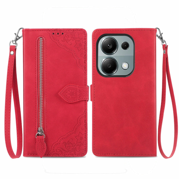 Embossed Flower Zipper Leather Phone Case, For Xiaomi Poco M6 Pro 4G, For Xiaomi Redmi Note 13 Pro 4G, For Xiaomi Redmi A3, For Xiaomi Redmi Note 13 4G, For Xiaomi Redmi 13C 5G, For Xiaomi Redmi K70E, For Xiaomi Poco X6 Pro, For Xiaomi  14 Ultra       ...