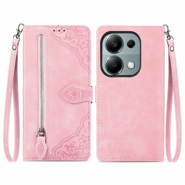 Embossed Flower Zipper Leather Phone Case, For Xiaomi Poco M6 Pro 4G, For Xiaomi Redmi Note 13 Pro 4G, For Xiaomi Redmi A3, For Xiaomi Redmi Note 13 4G, For Xiaomi Redmi 13C 5G, For Xiaomi Redmi K70E, For Xiaomi Poco X6 Pro, For Xiaomi  14 Ultra       ...