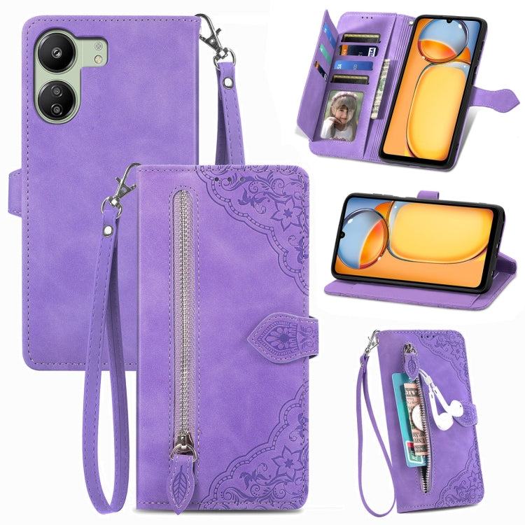 Embossed Flower Zipper Leather Phone Case, For Xiaomi Poco M6 Pro 4G, For Xiaomi Redmi Note 13 Pro 4G, For Xiaomi Redmi A3, For Xiaomi Redmi Note 13 4G, For Xiaomi Redmi 13C 5G, For Xiaomi Redmi K70E, For Xiaomi Poco X6 Pro, For Xiaomi  14 Ultra       ...