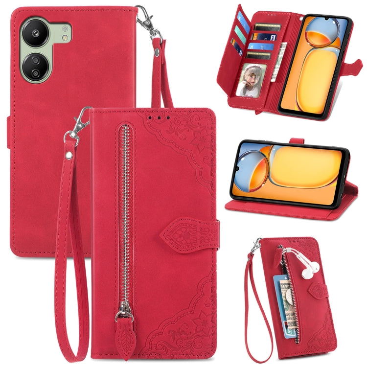 Embossed Flower Zipper Leather Phone Case, For Xiaomi Poco M6 Pro 4G, For Xiaomi Redmi Note 13 Pro 4G, For Xiaomi Redmi A3, For Xiaomi Redmi Note 13 4G, For Xiaomi Redmi 13C 5G, For Xiaomi Redmi K70E, For Xiaomi Poco X6 Pro, For Xiaomi  14 Ultra       ...