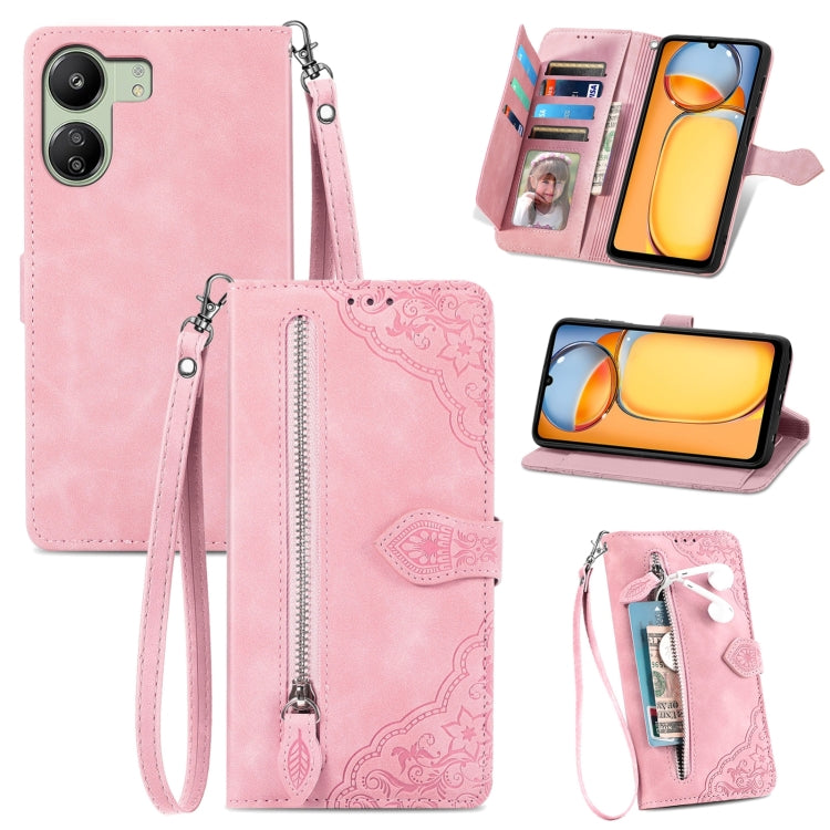 Embossed Flower Zipper Leather Phone Case, For Xiaomi Poco M6 Pro 4G, For Xiaomi Redmi Note 13 Pro 4G, For Xiaomi Redmi A3, For Xiaomi Redmi Note 13 4G, For Xiaomi Redmi 13C 5G, For Xiaomi Redmi K70E, For Xiaomi Poco X6 Pro, For Xiaomi  14 Ultra       ...