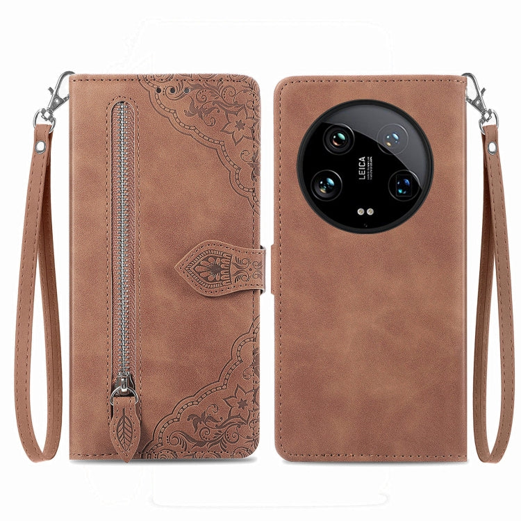 Embossed Flower Zipper Leather Phone Case, For Xiaomi Poco M6 Pro 4G, For Xiaomi Redmi Note 13 Pro 4G, For Xiaomi Redmi A3, For Xiaomi Redmi Note 13 4G, For Xiaomi Redmi 13C 5G, For Xiaomi Redmi K70E, For Xiaomi Poco X6 Pro, For Xiaomi  14 Ultra       ...