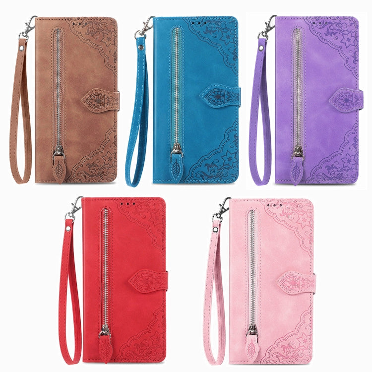 Embossed Flower Zipper Leather Phone Case, For Xiaomi Poco M6 Pro 4G, For Xiaomi Redmi Note 13 Pro 4G, For Xiaomi Redmi A3, For Xiaomi Redmi Note 13 4G, For Xiaomi Redmi 13C 5G, For Xiaomi Redmi K70E, For Xiaomi Poco X6 Pro, For Xiaomi  14 Ultra       ...