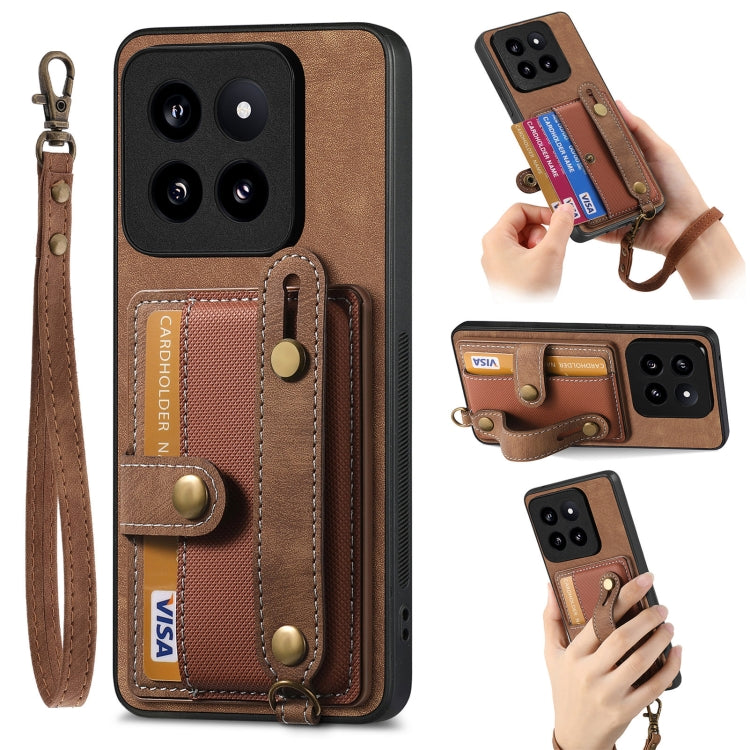 Retro Cross Wristband Wallet Leather Back Phone Case, For Xiaomi Redmi Note 13 Pro 4G, For Xiaomi 14 Pro, For Xiaomi 14, For Xiaomi Redmi Note 13, For Xiaomi Redmi Note 13 Pro+, For Xiaomi Redmi Note 13 Pro 5G, For Xiaomi 13T / 13T Pro